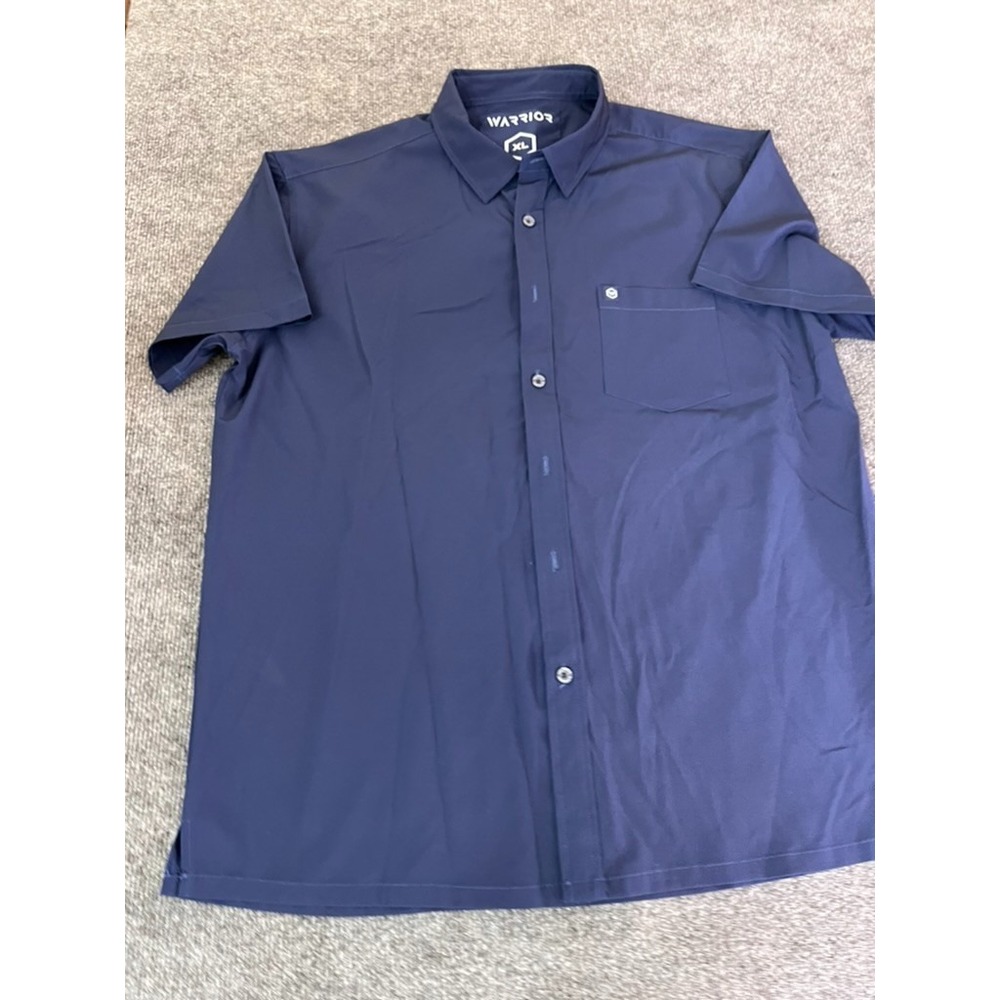 Warrior Mens Dark‎ Blue Button up Short Sleve Polyester/Spandex Shirt Size XL